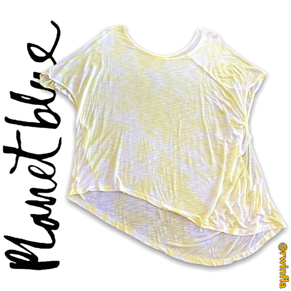 Blue Life Tops - Blue Life Yellow Tie Dye Asymmetrical Hem T-Shirt
